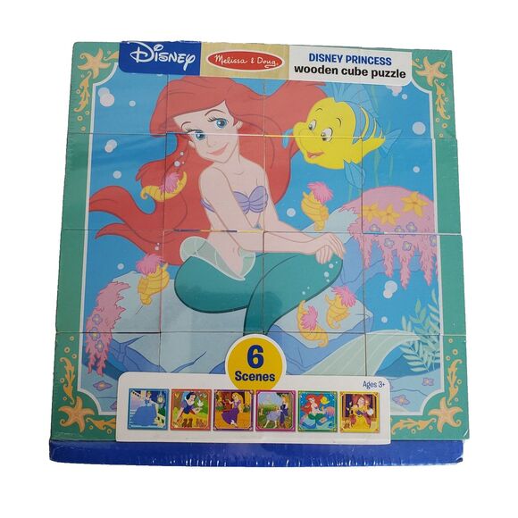 Melissa & Doug Disney Princess Wooden Cube Puzzle w/ Storage Tray 6 Puzzles NEW - Picture 4 of 6